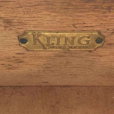 LOT 57: Vintage Kling Wooden Side Table with PRR Locomotive Lamp