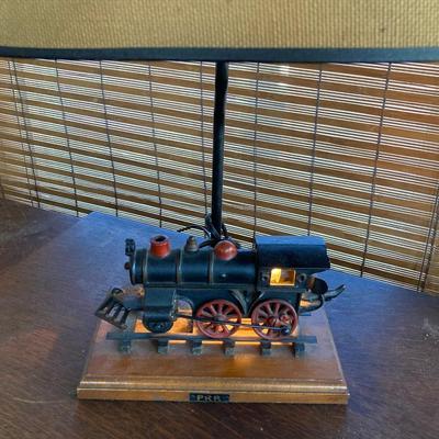 LOT 57: Vintage Kling Wooden Side Table with PRR Locomotive Lamp
