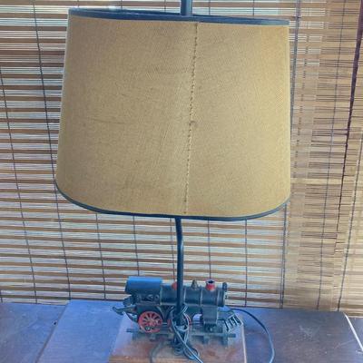 LOT 57: Vintage Kling Wooden Side Table with PRR Locomotive Lamp