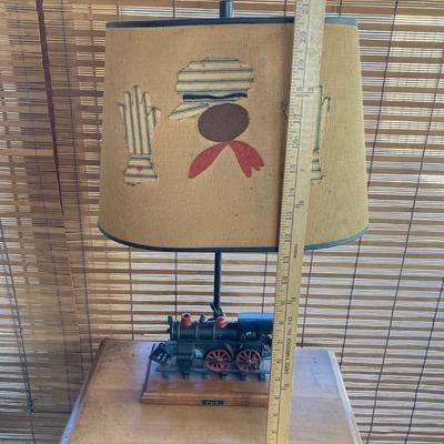 LOT 57: Vintage Kling Wooden Side Table with PRR Locomotive Lamp