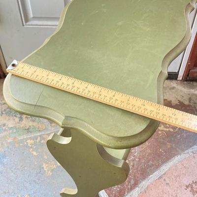 LOT 61: Vintage Marble Base Brass Table Lamp with Green Tole Shade and Painted Wood Book Holder / End Table