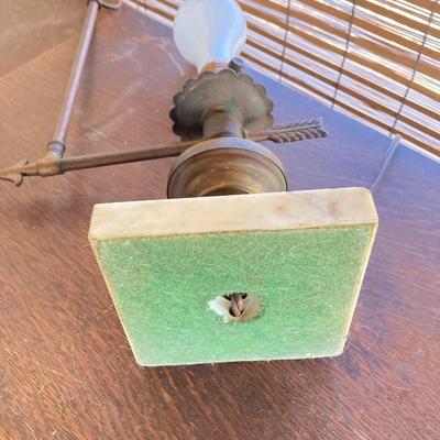 LOT 61: Vintage Marble Base Brass Table Lamp with Green Tole Shade and Painted Wood Book Holder / End Table
