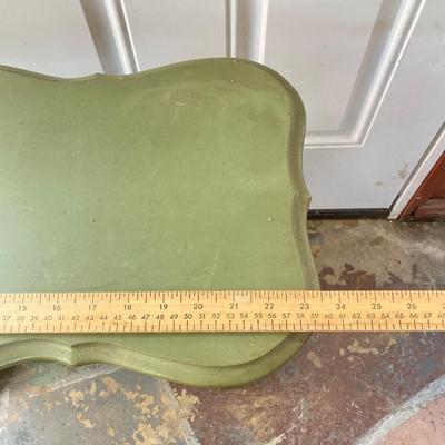 LOT 61: Vintage Marble Base Brass Table Lamp with Green Tole Shade and Painted Wood Book Holder / End Table