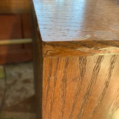 LOT 62: Vintage Wooden Ice Box Cabinet with Dietz Lantern Table Lamp