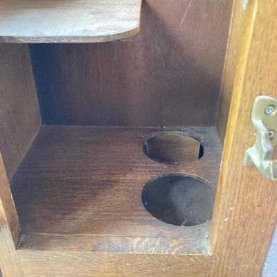 LOT 62: Vintage Wooden Ice Box Cabinet with Dietz Lantern Table Lamp