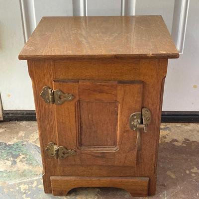 LOT 62: Vintage Wooden Ice Box Cabinet with Dietz Lantern Table Lamp