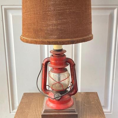 LOT 62: Vintage Wooden Ice Box Cabinet with Dietz Lantern Table Lamp