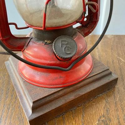 LOT 62: Vintage Wooden Ice Box Cabinet with Dietz Lantern Table Lamp