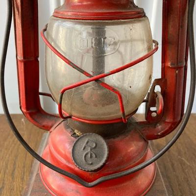 LOT 62: Vintage Wooden Ice Box Cabinet with Dietz Lantern Table Lamp