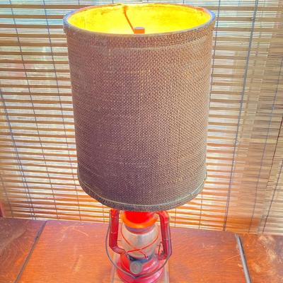 LOT 62: Vintage Wooden Ice Box Cabinet with Dietz Lantern Table Lamp