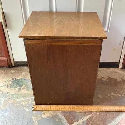 LOT 62: Vintage Wooden Ice Box Cabinet with Dietz Lantern Table Lamp