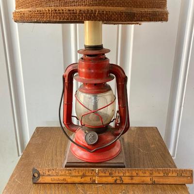 LOT 62: Vintage Wooden Ice Box Cabinet with Dietz Lantern Table Lamp