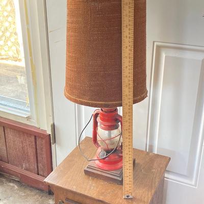LOT 62: Vintage Wooden Ice Box Cabinet with Dietz Lantern Table Lamp
