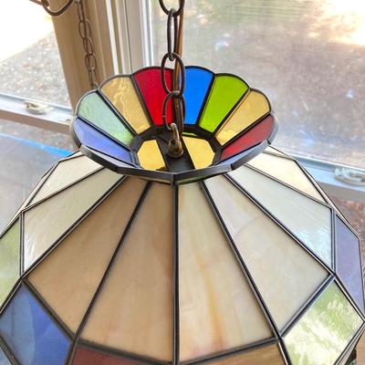 LOT 63: Colorful Hanging Tiffany Style Glass Lamp