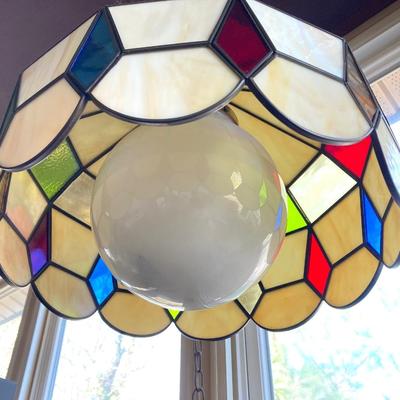 LOT 63: Colorful Hanging Tiffany Style Glass Lamp