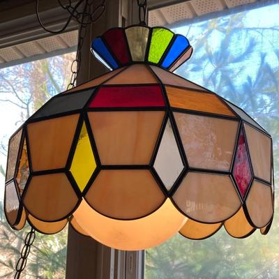 LOT 63: Colorful Hanging Tiffany Style Glass Lamp