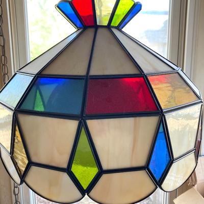 LOT 63: Colorful Hanging Tiffany Style Glass Lamp