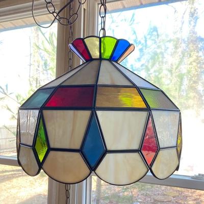 LOT 63: Colorful Hanging Tiffany Style Glass Lamp
