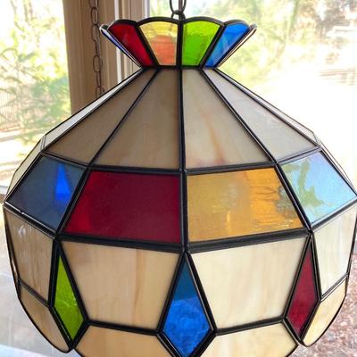LOT 63: Colorful Hanging Tiffany Style Glass Lamp
