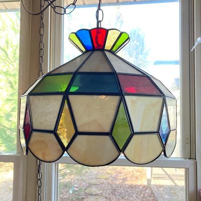 LOT 63: Colorful Hanging Tiffany Style Glass Lamp