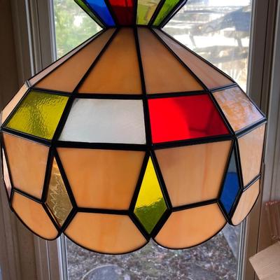 LOT 63: Colorful Hanging Tiffany Style Glass Lamp
