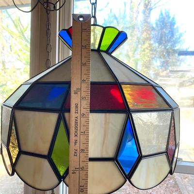 LOT 63: Colorful Hanging Tiffany Style Glass Lamp