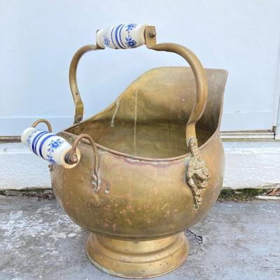 LOT 64: Brass Collection - Made in Holland Pitcher / Spittoon, Foundry Collection India Bucket and Fireplace Tools