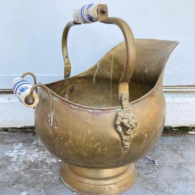 LOT 64: Brass Collection - Made in Holland Pitcher / Spittoon, Foundry Collection India Bucket and Fireplace Tools