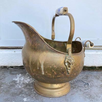 LOT 64: Brass Collection - Made in Holland Pitcher / Spittoon, Foundry Collection India Bucket and Fireplace Tools