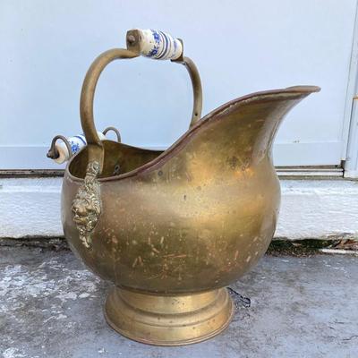 LOT 64: Brass Collection - Made in Holland Pitcher / Spittoon, Foundry Collection India Bucket and Fireplace Tools