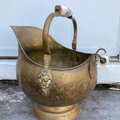 LOT 64: Brass Collection - Made in Holland Pitcher / Spittoon, Foundry Collection India Bucket and Fireplace Tools