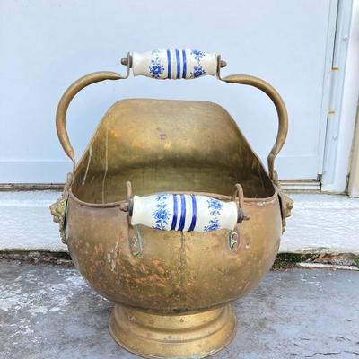 LOT 64: Brass Collection - Made in Holland Pitcher / Spittoon, Foundry Collection India Bucket and Fireplace Tools
