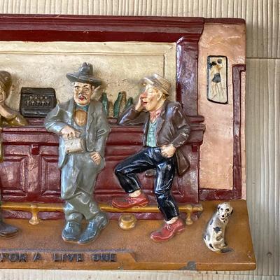 LOT 65: Vintage "Waiting for a Live One" Chalkware Bar Wall Art