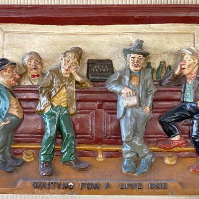 LOT 65: Vintage "Waiting for a Live One" Chalkware Bar Wall Art