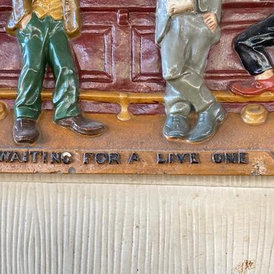 LOT 65: Vintage "Waiting for a Live One" Chalkware Bar Wall Art