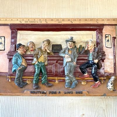 LOT 65: Vintage "Waiting for a Live One" Chalkware Bar Wall Art