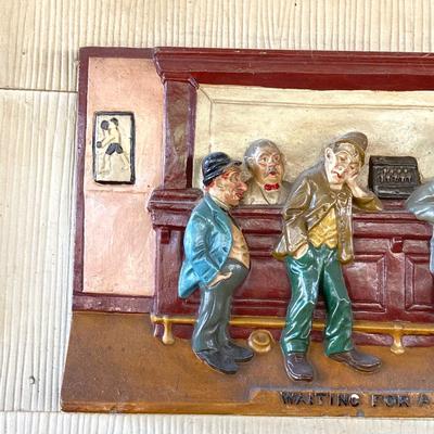 LOT 65: Vintage "Waiting for a Live One" Chalkware Bar Wall Art
