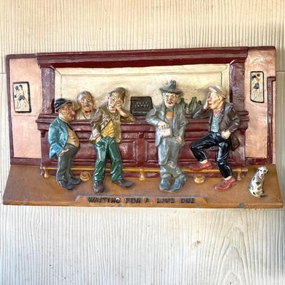 LOT 65: Vintage "Waiting for a Live One" Chalkware Bar Wall Art