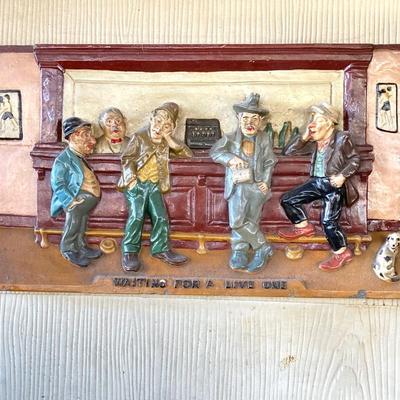 LOT 65: Vintage "Waiting for a Live One" Chalkware Bar Wall Art