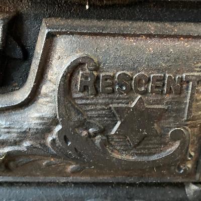 LOT 66: Vintage Miniature Crescent Cast Iron Stove with Cookware