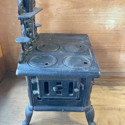 LOT 66: Vintage Miniature Crescent Cast Iron Stove with Cookware