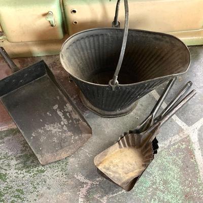 LOT 67: Vintage Fireplace Tools - Bucket, Shovels, Pokers and More
