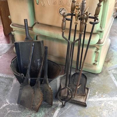 LOT 67: Vintage Fireplace Tools - Bucket, Shovels, Pokers and More