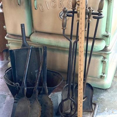 LOT 67: Vintage Fireplace Tools - Bucket, Shovels, Pokers and More