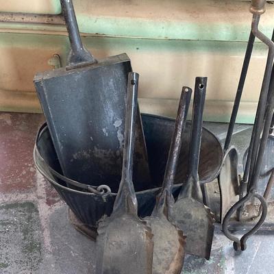 LOT 67: Vintage Fireplace Tools - Bucket, Shovels, Pokers and More