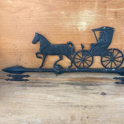 LOT 69: Children's Wooden Bench / Seat with Pottery, Watering Cans, MCM Wood Based Green Glass Vase with Stained Glass Flowers,...