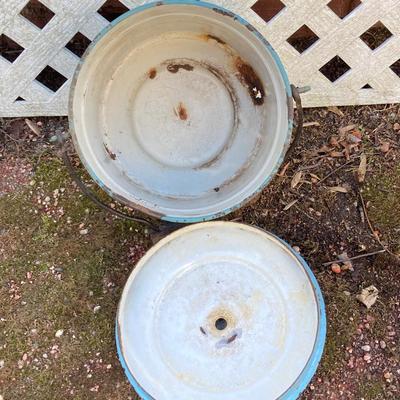 LOT 70: Pryolite Ware Germany Lidded Pail with Large Collection of Aluminum and Enamel Cookware