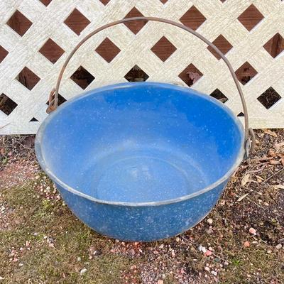 LOT 70: Pryolite Ware Germany Lidded Pail with Large Collection of Aluminum and Enamel Cookware