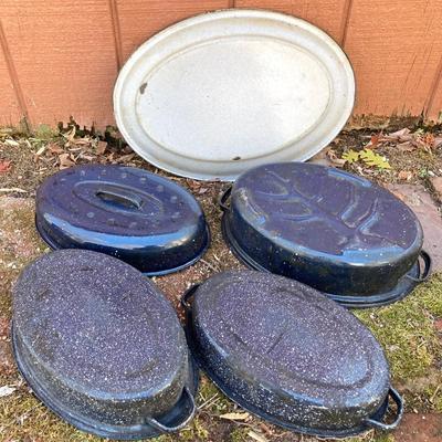 LOT 70: Pryolite Ware Germany Lidded Pail with Large Collection of Aluminum and Enamel Cookware