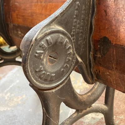 LOT 73: Vintage Wood and Cast Iron Children's Folding School Desk / Seat with Miniature Armani Brand Chalkboard